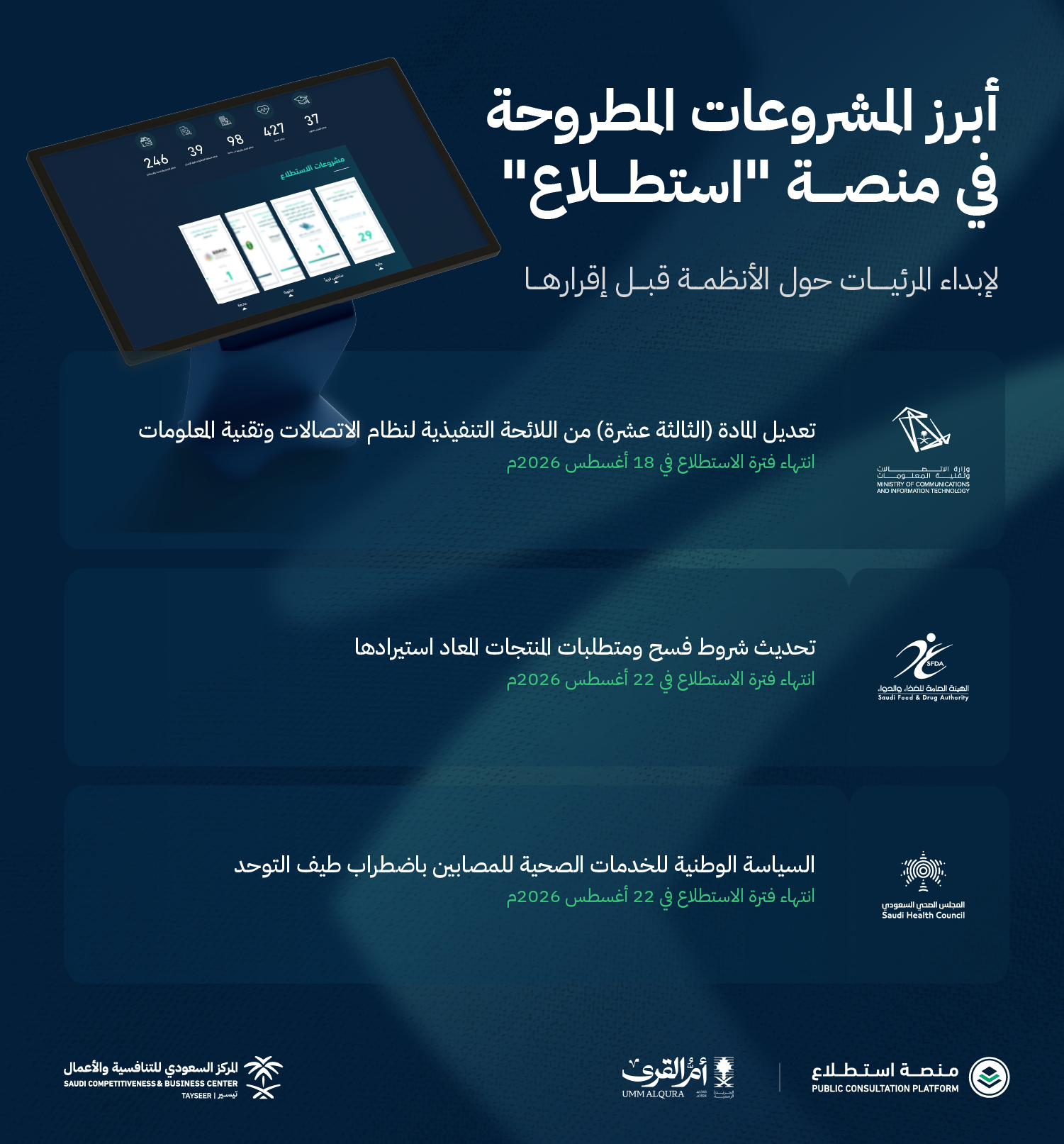 طرح 49 مشروعًا عبر منصة &laquo;استطلاع&raquo; لأخذ مرئيات العموم والقطاعين الحكومي والخاص